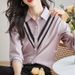 Fashionable Spring And Autumn New Clothing Turn-Down Collar Patchwork Chiffon Blouse Cardigan Women's Base Shirt_voghion.com