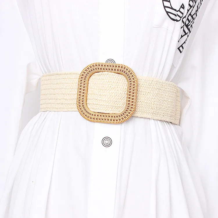 Women Braided Belts Summer Fashion Braided Elastic Belt Women's Decorative Dress Wide Waist Elastic Belt Free Of Punching Belt_voghion.com