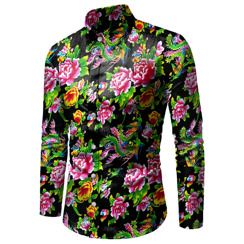 Camicia con risvolto a fiori casual alla moda da uomo_voghion.com