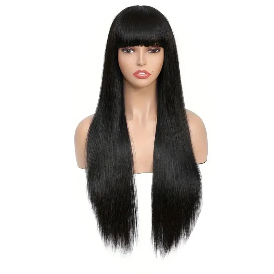 Lige menneskehår paryk med pandehår Brazilian Remy 100% menneskehår paryk til kvinder_voghion.com