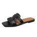 New flat bottomed oversized women's solid color square open toe beach sandals Slipper_voghion.com