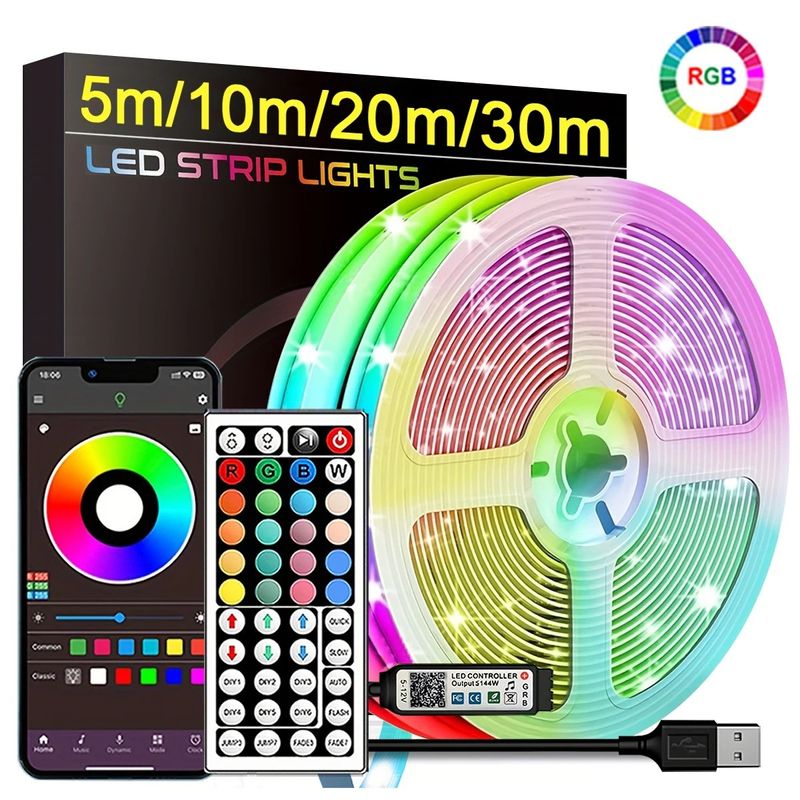 RGB-LED-Lichtstreifen mit Musiksynchronisation, Farbwechsel, Smart-App und Fernbedienung_voghion.com