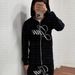 Urban Streetwear Couple Set – Zip-Up Letter Print Hoodie & Loose Fit Sweatpants (Black/Blue/Dark Gray)_voghion.com