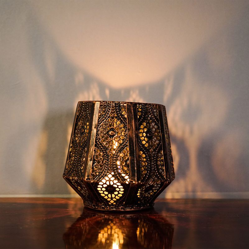 Home Furniture Creative Retro Moroccan Candle Holder Hollow Pattern Iron Bronze Candle Holder Home Living Room Hotel Decoration_voghion.com