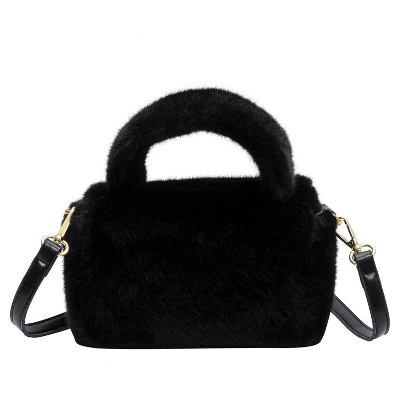 Women's Soft Faux Fur Crossbody Bag - Stylish Fluffy Shoulder Bag For Everyday Use, Light Luxury Mini Square Purse With Top Flap Closure Handbag_voghion.com