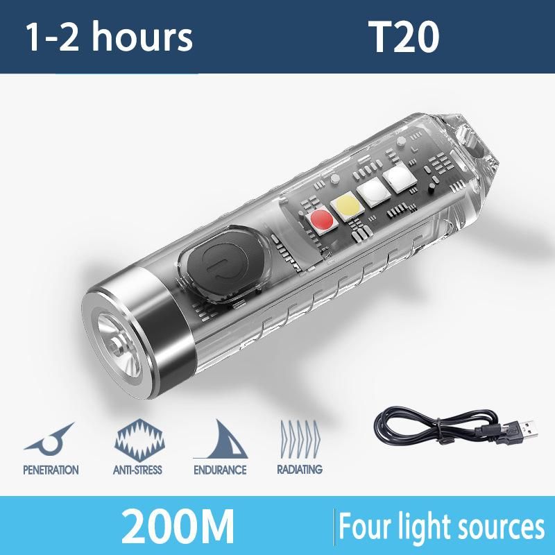 1 mini lampe de poche portable rechargeable par USB, lampe de poche porte-clés multifonctionnelle à LED pour le camping et les travaux de restauration_voghion.com