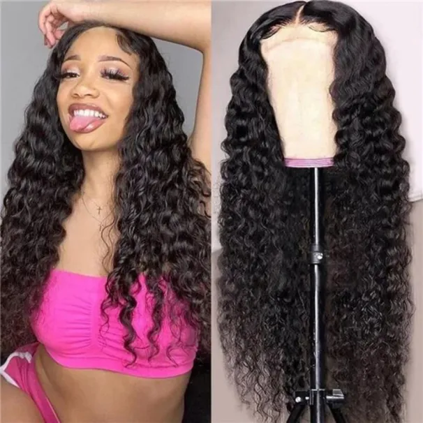 Djupvågig HD-peruk med spetsförslutning, lockig peruk av äkta hår för kvinnor_voghion.com