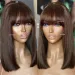 Parrucche di capelli umani marroni con frangia Bob Blunt Silk Base Closure Lace Wig per donne 14 pollici 200 Densità_voghion.com