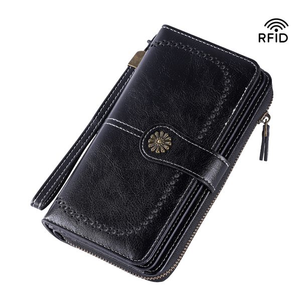 Retro Multi Function Anti Theft Brush Rfid Zipper Snap Button Large Capacity Long Women's Wallet Wallet Handbag_voghion.com