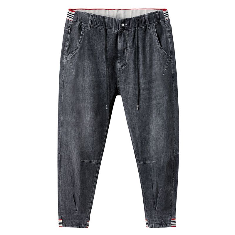 Abbigliamento da uomo taglie forti, leggero, di lusso, alla moda, jeans elasticizzati in vita, leggings, semplici pantaloni larghi con lacci_voghion.com