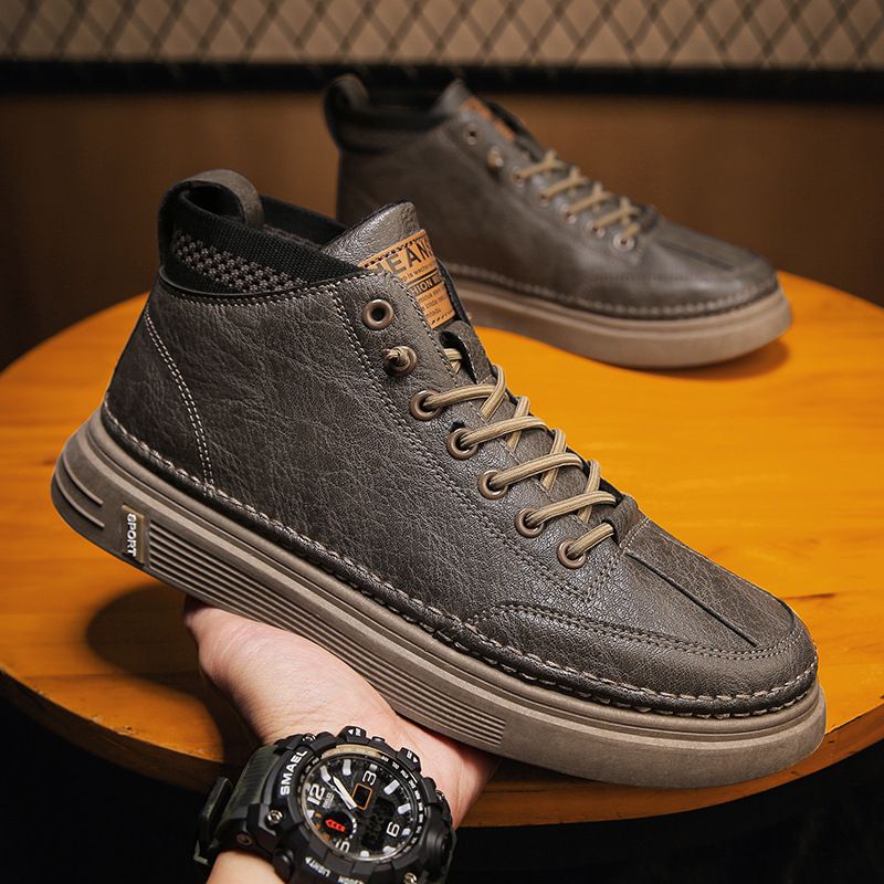 Črni kuharski moški čevlji Jesenski nepremočljivi nedrseči kuhinjski delovni ravni čevlji One Step moški usnjeni čevlji Casual Trendy čevlji_voghion.com
