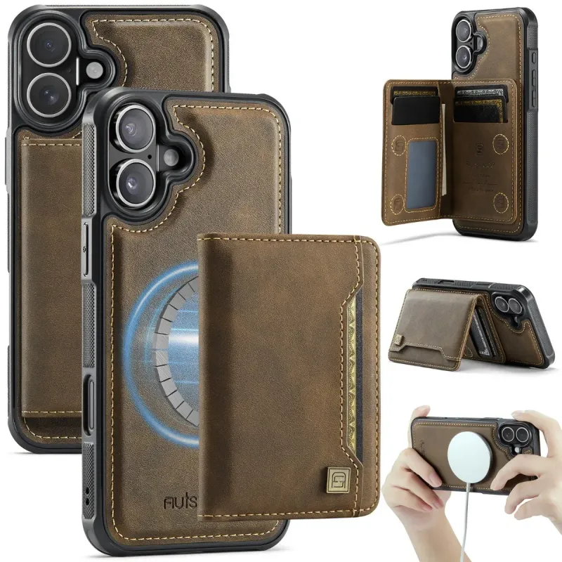 RFID-blockerande korthållare Magnetisk löstagbar miniplånboksfodral för IPhone 16 Pro Max 15 14 Plus 13 12 PU-läderfodral_voghion.com
