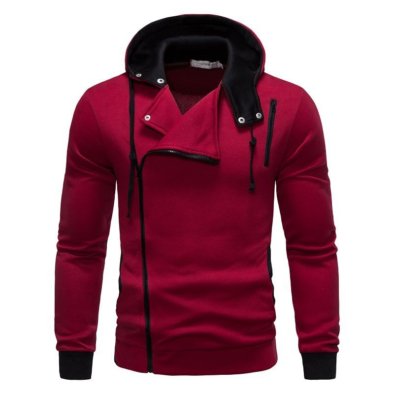2024 nuova felpa con cappuccio da uomo color block versione coreana per giovani casual semplice con cerniera diagonale e cappuccio sportivo_voghion.com