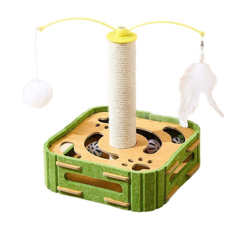 Toy Teaser Wand Self-Entertainment Gadget With Feather Cat Scratching Post Durable Rotating Ball Water Wood_voghion.com