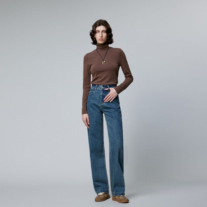 Damenbekleidung Jeans Damen Herbst Neuer Stil Leichte Luxustextur Großer Kuhstoff Groß Und Dünn Dreifarbige Gerade Hose mit hoher Taille_voghion.com