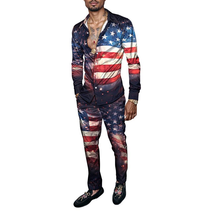 2025 Frühjahr/Sommer Herren-Hemd-Set, bedruckt, modisch, schlicht, zweiteilig, Langarm-Set für Herren, lässig, bequem, modisch_voghion.com