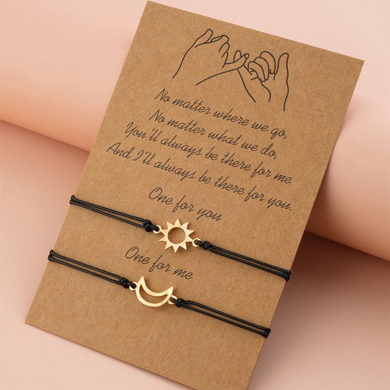 Creative Simple Alloy Sun And Moon Wax Thread Woven Adjustable Card Couple Bracelet Jewelry_voghion.com