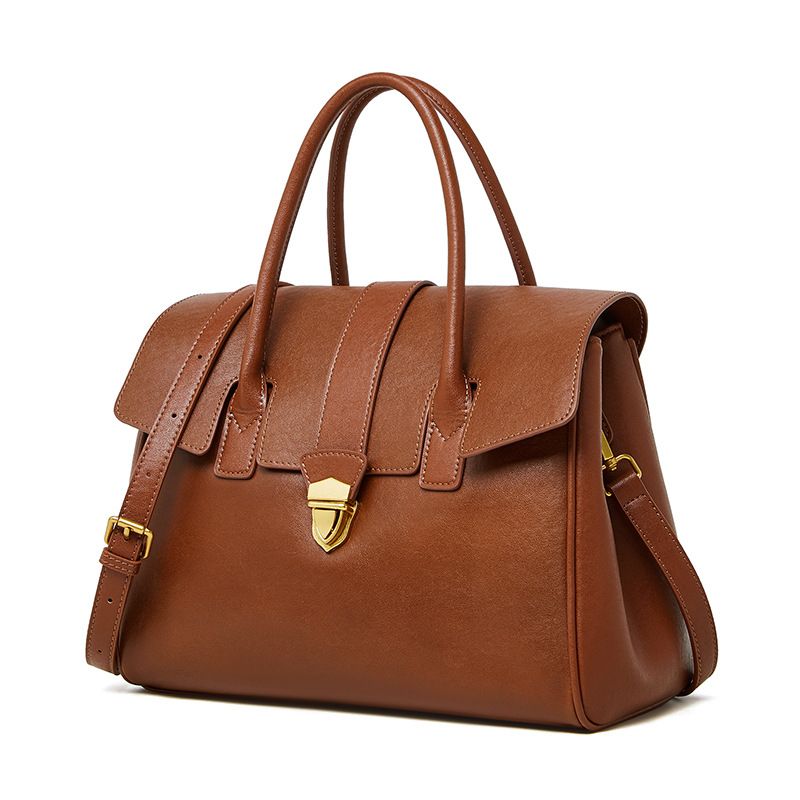 Vintage Deri Tote Bitkisel Tabaklanmış İnek Derisi Kapasiteli Evrak Çantası Kadınlar İçin İş Seyahatlerinde Kullanılabilecek Büyük Seyahat Çantası_voghion.com
