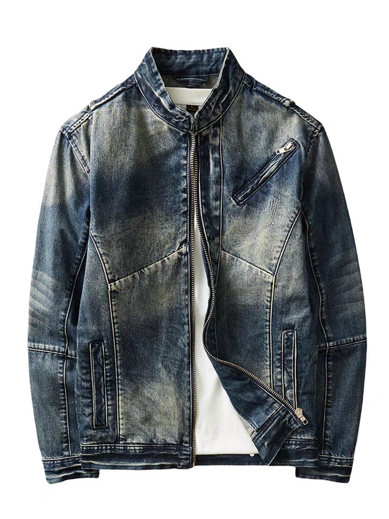 Spring and Autumn New Personalized Zipper Denim Jacket Top Men's Slim fit Casual Denim Jacket Top_voghion.com