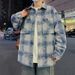 Youth Spring And Autumn New Denim For Men 2025 Trendy Handsome Checkered Shirt Jacket Casual Top_voghion.com