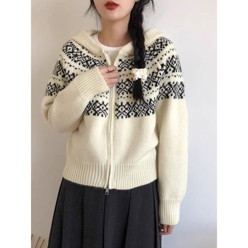 Herbst und Winter Weihnachten rot Kapuzenpullover Damen Retro kurze Strickjacke Jacke_voghion.com