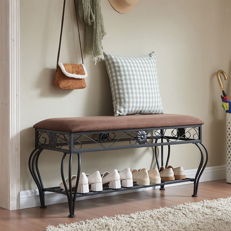 Multipurpose Upholstered Shoe Rack Bench,End Of Bed Bench,for Entryway,Bedroom,Metal Frame_voghion.com