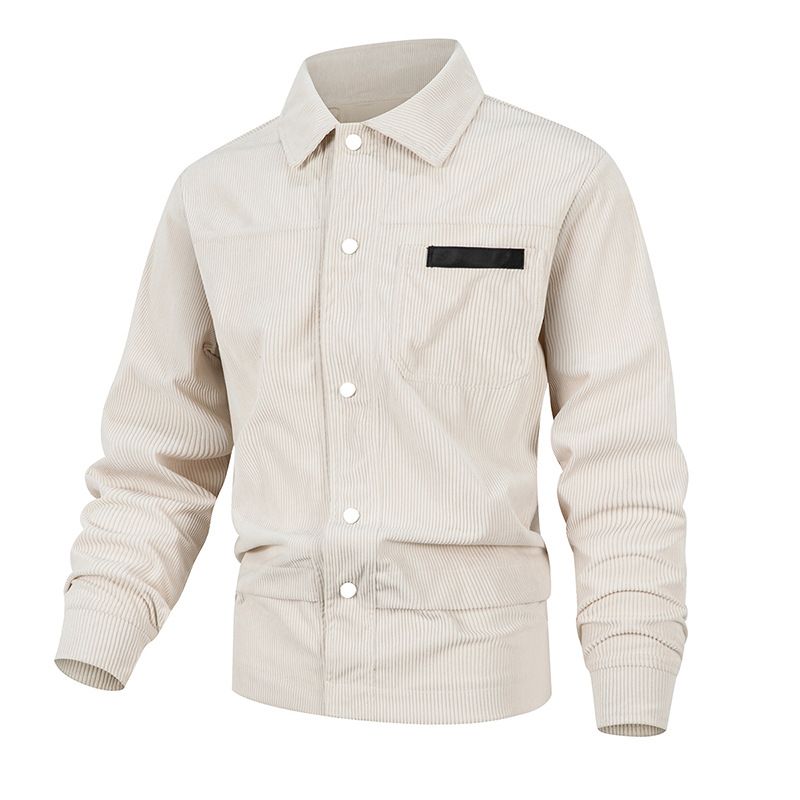 Men’s British-Style Corduroy Jacket – Stand Collar, Polyester Blend, Single-Breasted Casual Coat With Button Accents (Grey/Black/Khaki, XS-XXL)_voghion.com