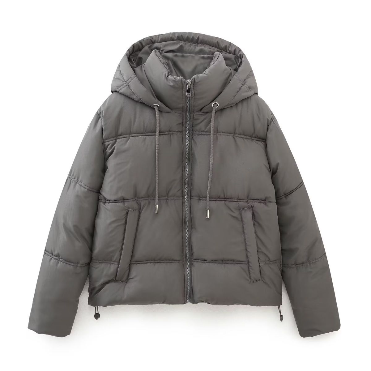 Oversized Puffer Jacket – Streetwear Hooded Coat With Organic Cotton Shell (Black/White/Gray, Sizes XS-L)_voghion.com