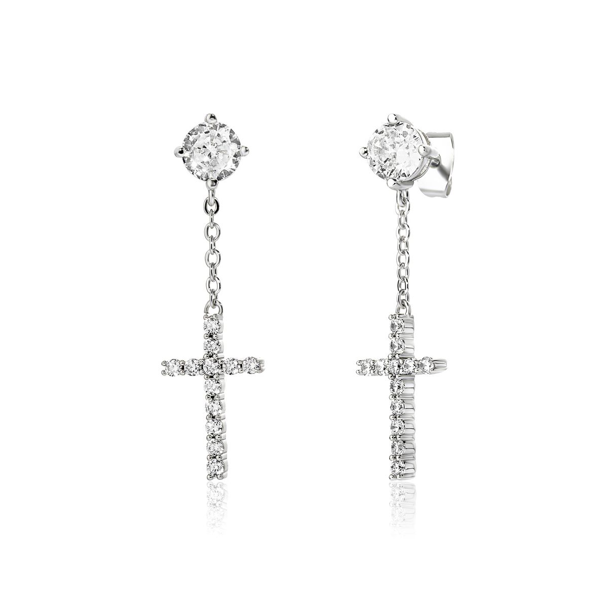 FOUR CLAW - Diamond-Cut Cross Earrings With Long Chain (Hip Hop Luxury Jewelry, Unisex Trend, Hot Seller)_voghion.com