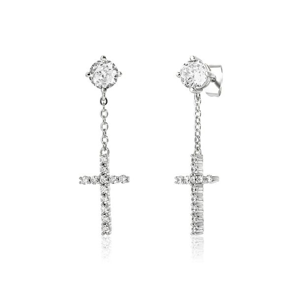 FOUR CLAW - Diamond-Cut Cross Earrings With Long Chain (Hip Hop Luxury Jewelry, Unisex Trend, Hot Seller)_voghion.com