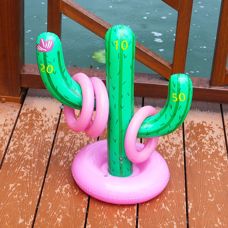 Inflatable Cactus Ring Toss Game Tall PVC Pool Party Toy With 5 Hoops For Backyard Beach Water Fun_voghion.com