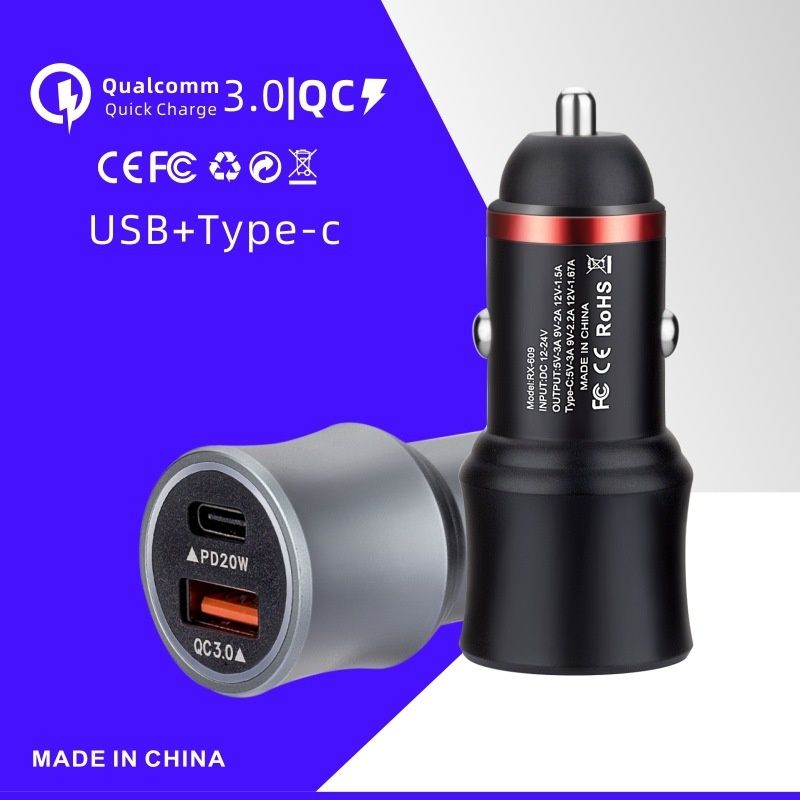 QC3.0 Mobile USB+Type-C Interface Car Phone Charger PD20W_voghion.com
