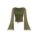 Design Sense Niche French Lace Up Long Sleeved Mesh Women's Spring Irregular Slim Fit Short Base Top T-shirt_voghion.com