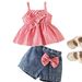 "Baby-Mädchen-Set aus Bubble-Gaze-Strampler und Jeansshorts – Sommer-Outfit aus atmungsaktiver Baumwollmischung für Kleinkinder von 1–3 Jahren (80–100 cm) – gestreift und kariert"_voghion.com