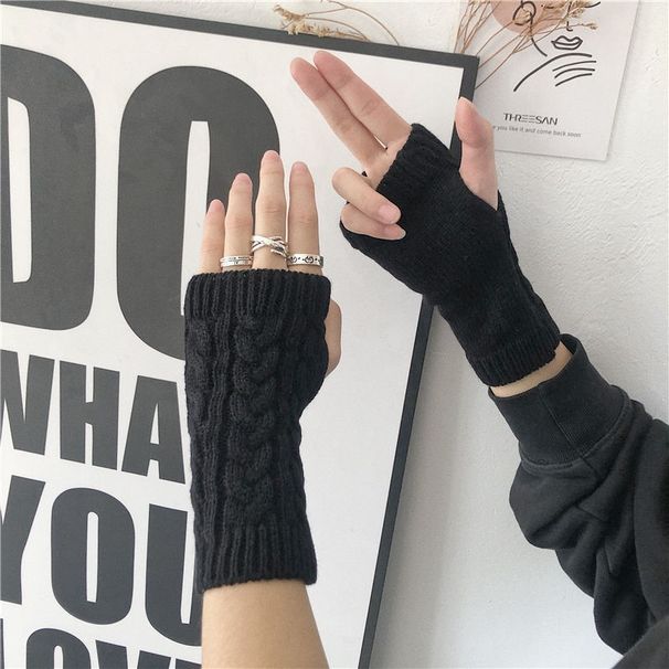 Knitted Women, Autumn And Winter Fingerless Gloves For Men, Wrist Warmers, Half-Finger Woolen Gloves, Solid Color,_voghion.com