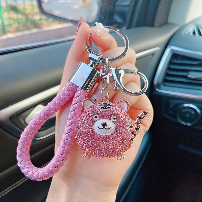 Cute Diamond-Encrusted Ingot Tiger Anti-Lost Phone Card Car Keychain Pendant Fashion Women's Bag Decoration_voghion.com