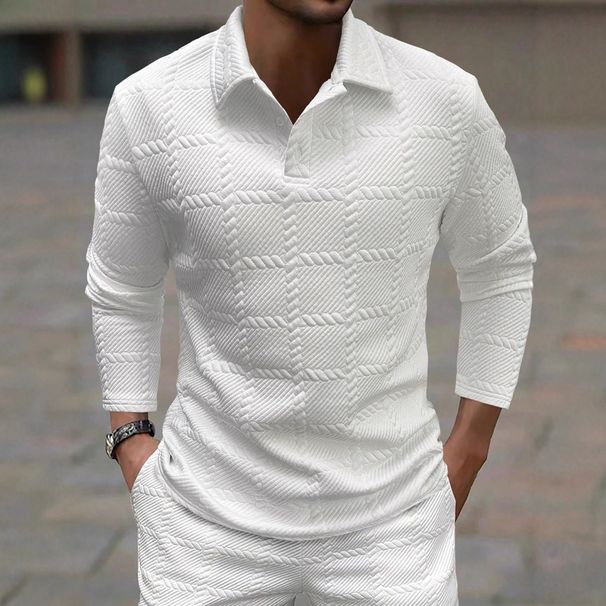 Men's Clothing Men's Retro Polo Shirt Long Sleeve – Jacquard Knit Casual Top (S-XXL, White, Polyester)_voghion.com