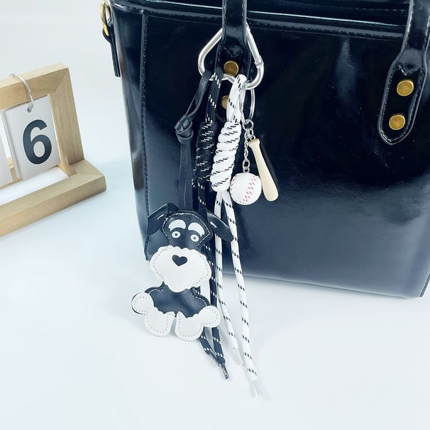 New PU Bag Pendant Baseball Puppy Backpack Ornament Braided Rope Schnauzer Keychain_voghion.com