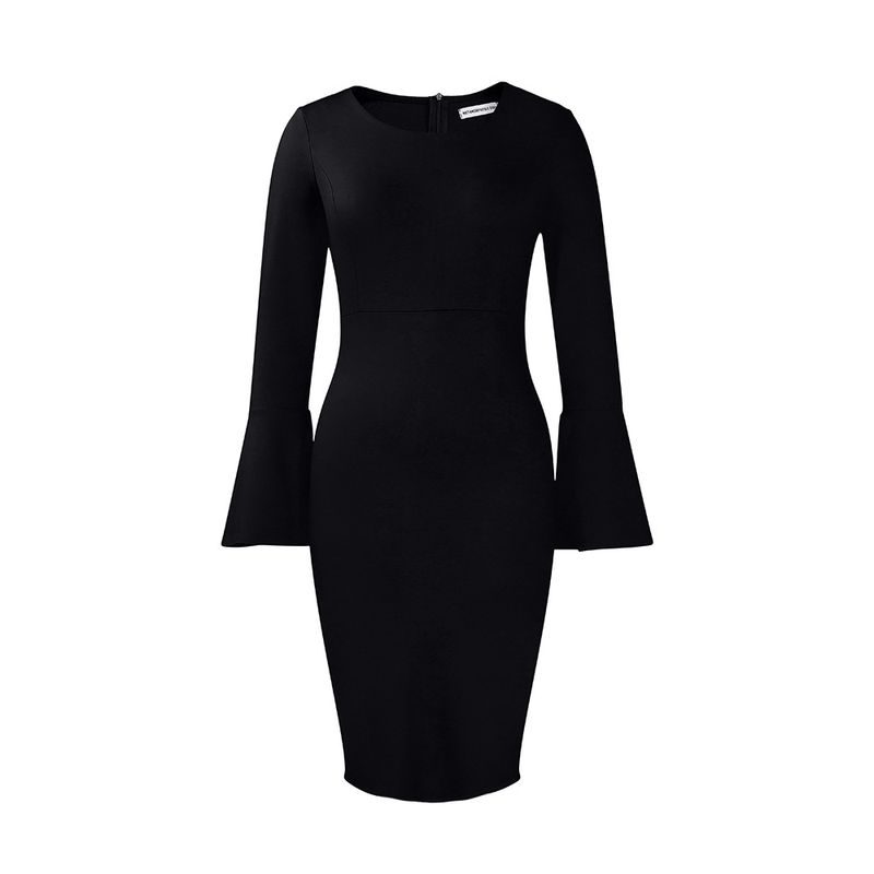 D414 Women's Autumn/Winter New Solid Color Hip Wrap Professional OL Temperament Oblique Shoulder Large Dress_voghion.com