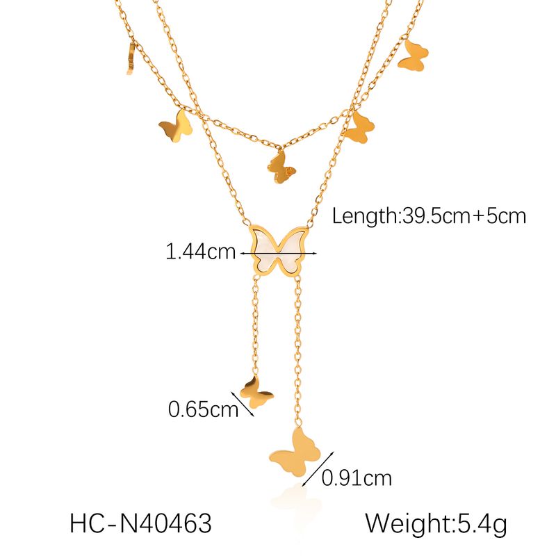 Collana a farfalla con conchiglia bianca a doppio strato per donna, collane in acciaio inossidabile placcato oro, gioielli di moda_voghion.com
