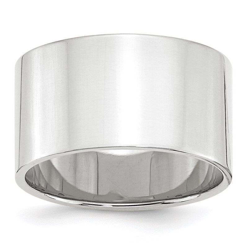 14k White Gold 12mm Lightweight Flat Wedding Band Size 10.5_voghion.com