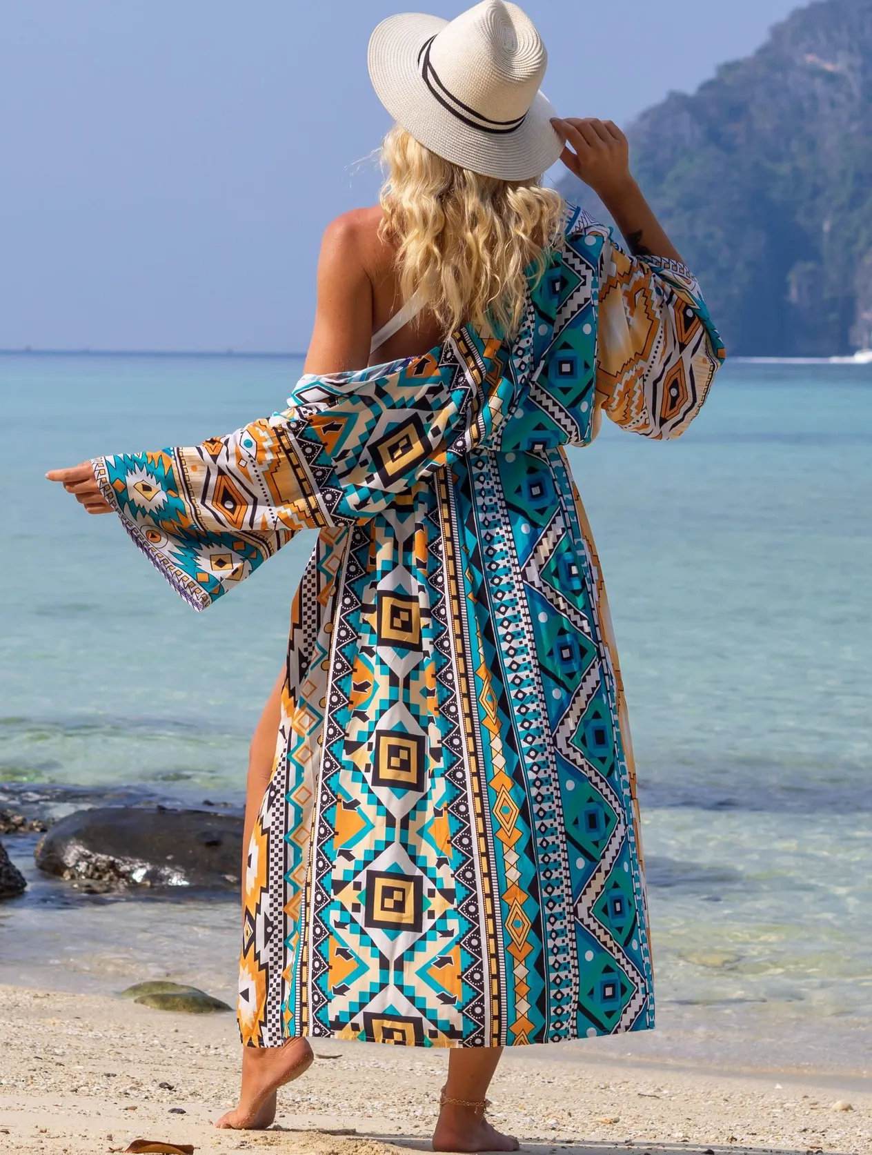 Women's Clothing Cotton Printed Cardigan Beach Skirt Bikini Shirt Swimsuit Outer Wear Sunscreen Clothing Seaside Holiday Skirt_voghion.com