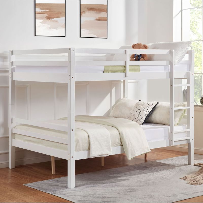 Full Over Full Bunk Bed With Thick Posts,Wooden Bunk Bed With High Guardrail And Ladder For Kids, Teens, Dorm Rooms, And Guest Rooms,No Box Spring Needed,White_voghion.com