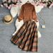 Women's autumn new style knitted top temperament skirt two-piece set_voghion.com