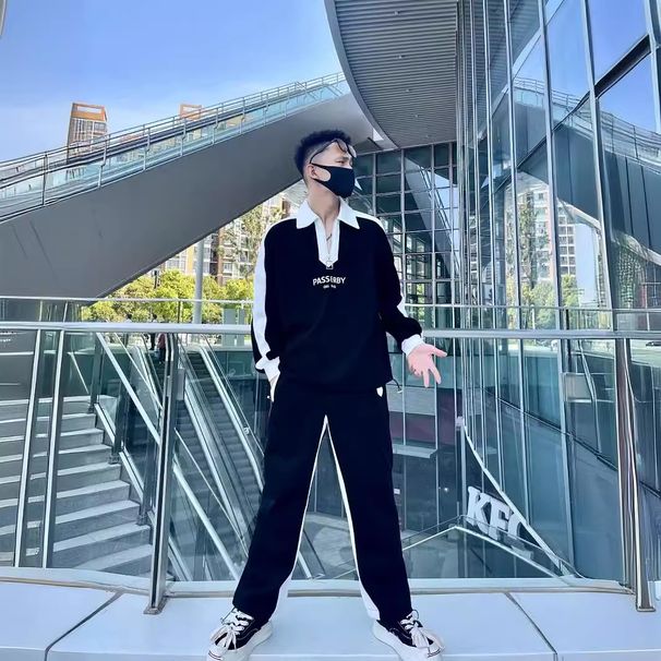 Men's Clothing Spring and autumn color matching casual sports suit for men style brand handsome fashion loose sweater pants two piece suit for men_voghion.com