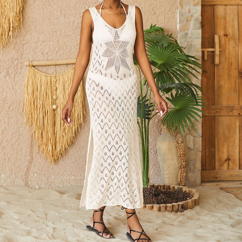 Women's Clothing new hollow knitted vest dress sexy dress bikini beach cover-up swimsuit outer long skirt_voghion.com