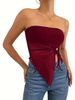 Women's Clothing Summer New Solid Color Side Drawstring Slit Irregular Slim Fit Tube Top Vest Top_voghion.com