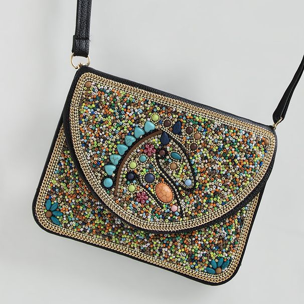 Crossbody Bag For Women Boho Style Bag Rice Bead Ethnic Style Body Bag Shell Mobile Phone Bag Flower Pu Travel Shoot Single Room Bag_voghion.com