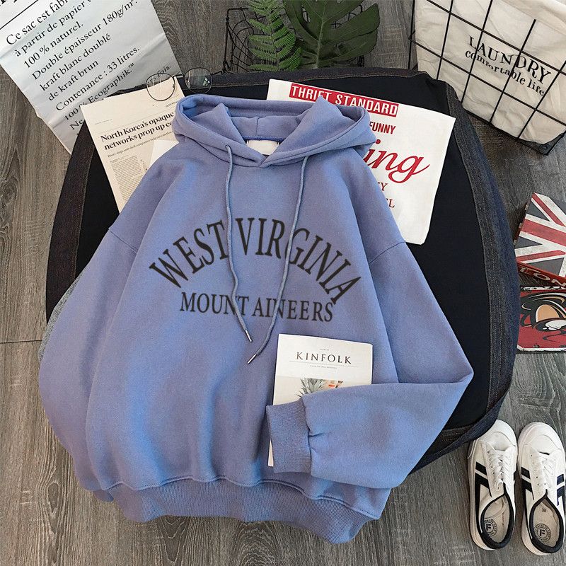 Sweat à capuche épais pour femme, pull à lettres, ample, sauvage, manches longues, coréen, hiver_voghion.com
