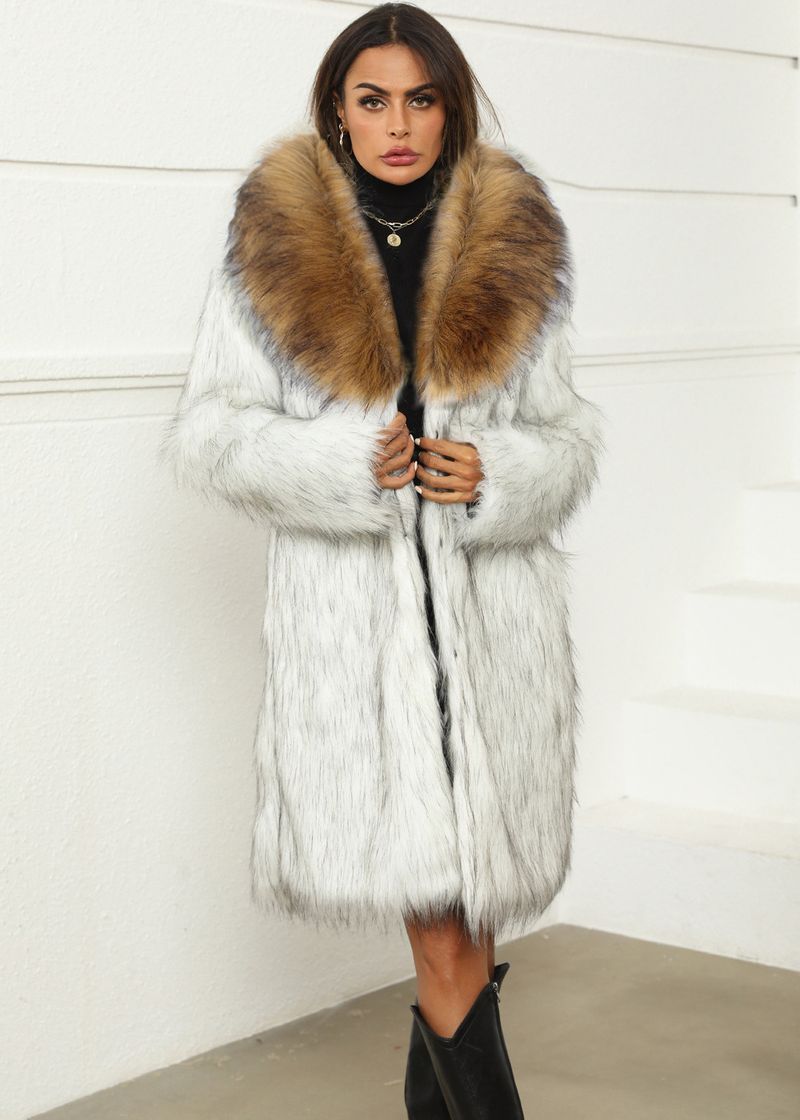 ​​Luxury Faux Fur Coat For Women - Long Plush Winter Coat, Soft & Warm, Fashionable Outerwear For Fall & Winter (Black/Yellow Long Hair/Snow_voghion.com
